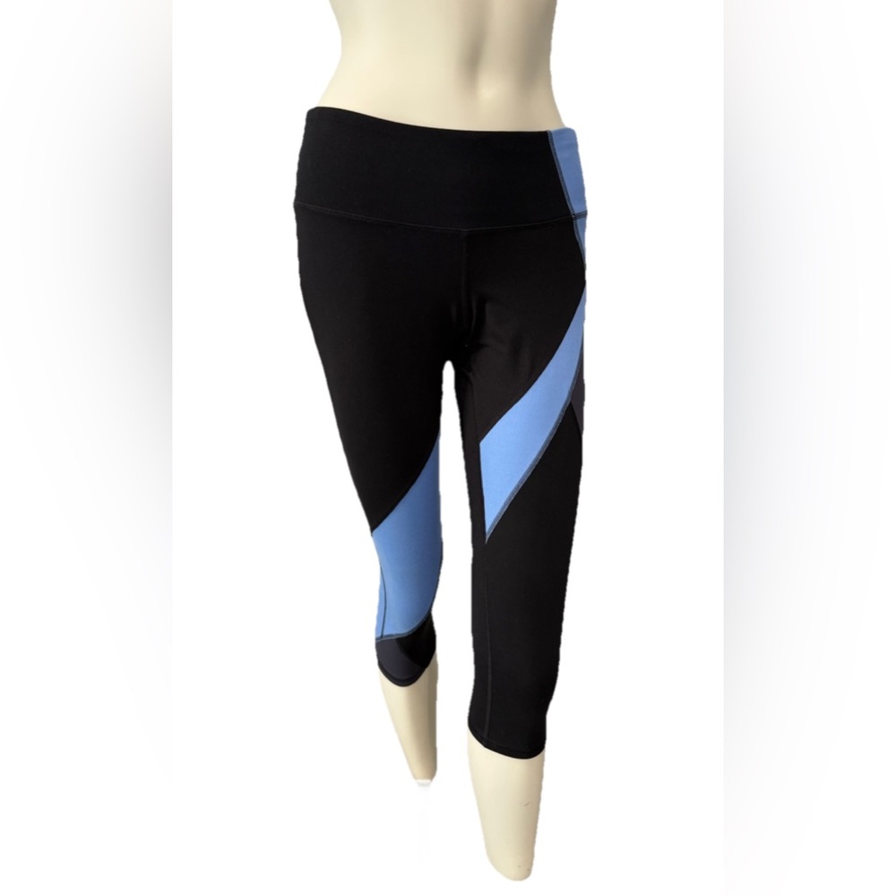 Champion DuoDry Capri Leggings Black Blue Colorblock | Women’s M